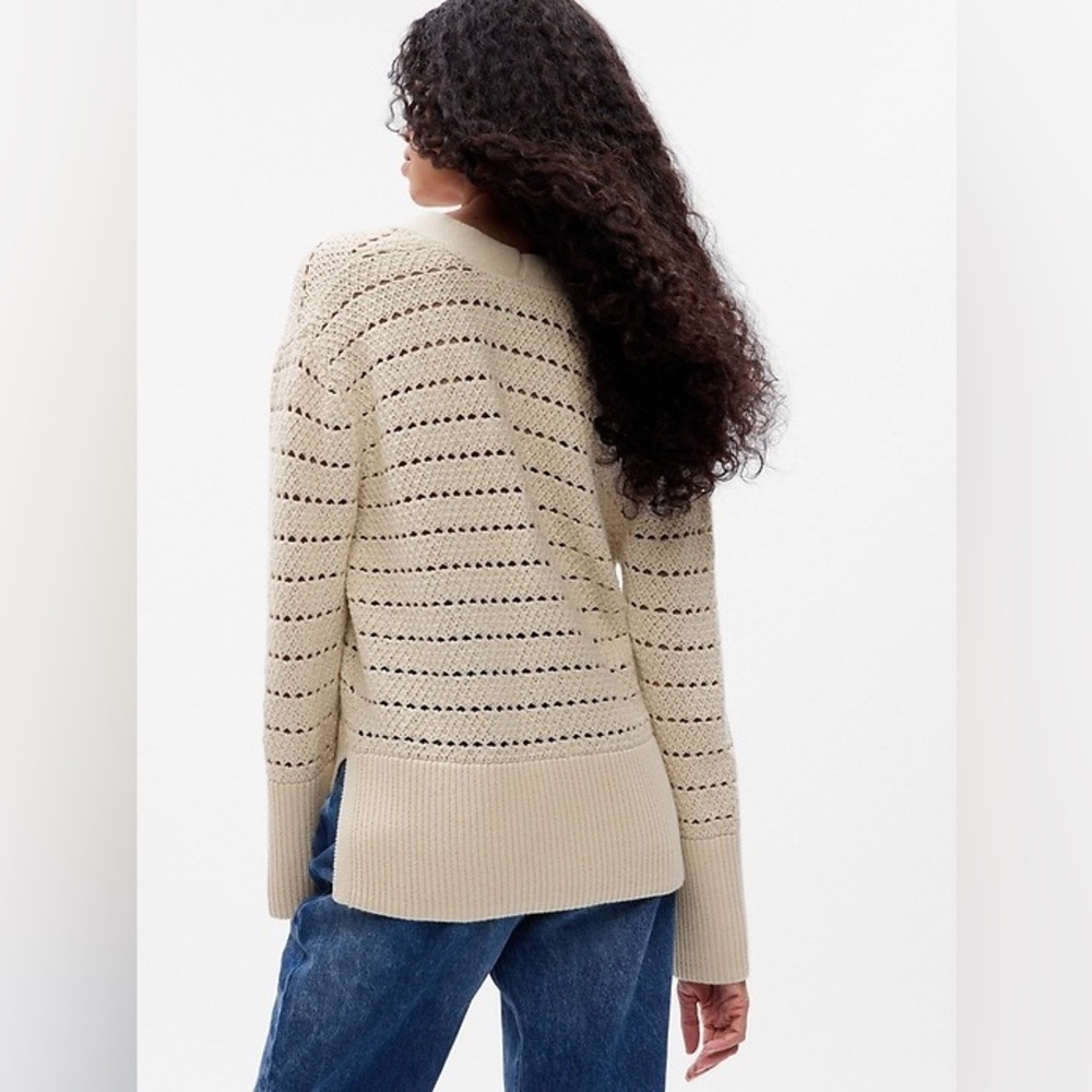 Gap Sweater Womens XXS Ivory Cream 24/7 Split Hem Sweater Fisherman Loose Knit - Picture 2 of 14